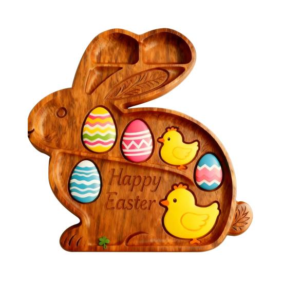 

Deli Tray Rustic Rabbit Shape Serving Board with Multiple Compartments Natural Wood Smooth Surface Meat Fruit Nuts Snacks Organizer C