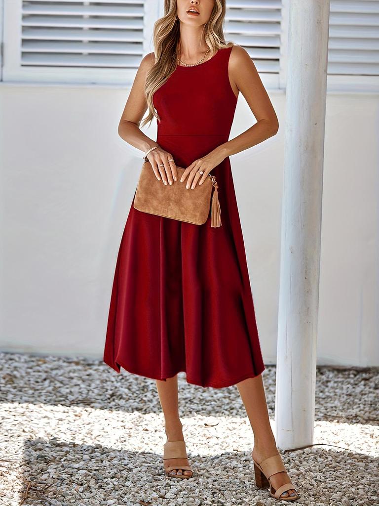 Europe America Summer Sleeveless Solid Color Dress - Slimming & Flattering.