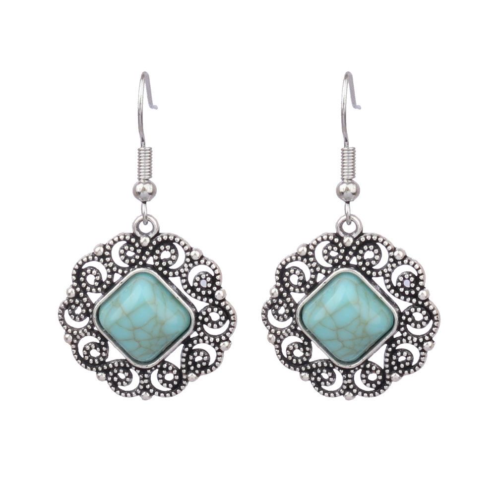 Ethnic Vintage Blue Beads Waterdrop Round Earrings for Women Boho Creative Geometric Silver Color Dangle Earrings Jhumka Jewelry