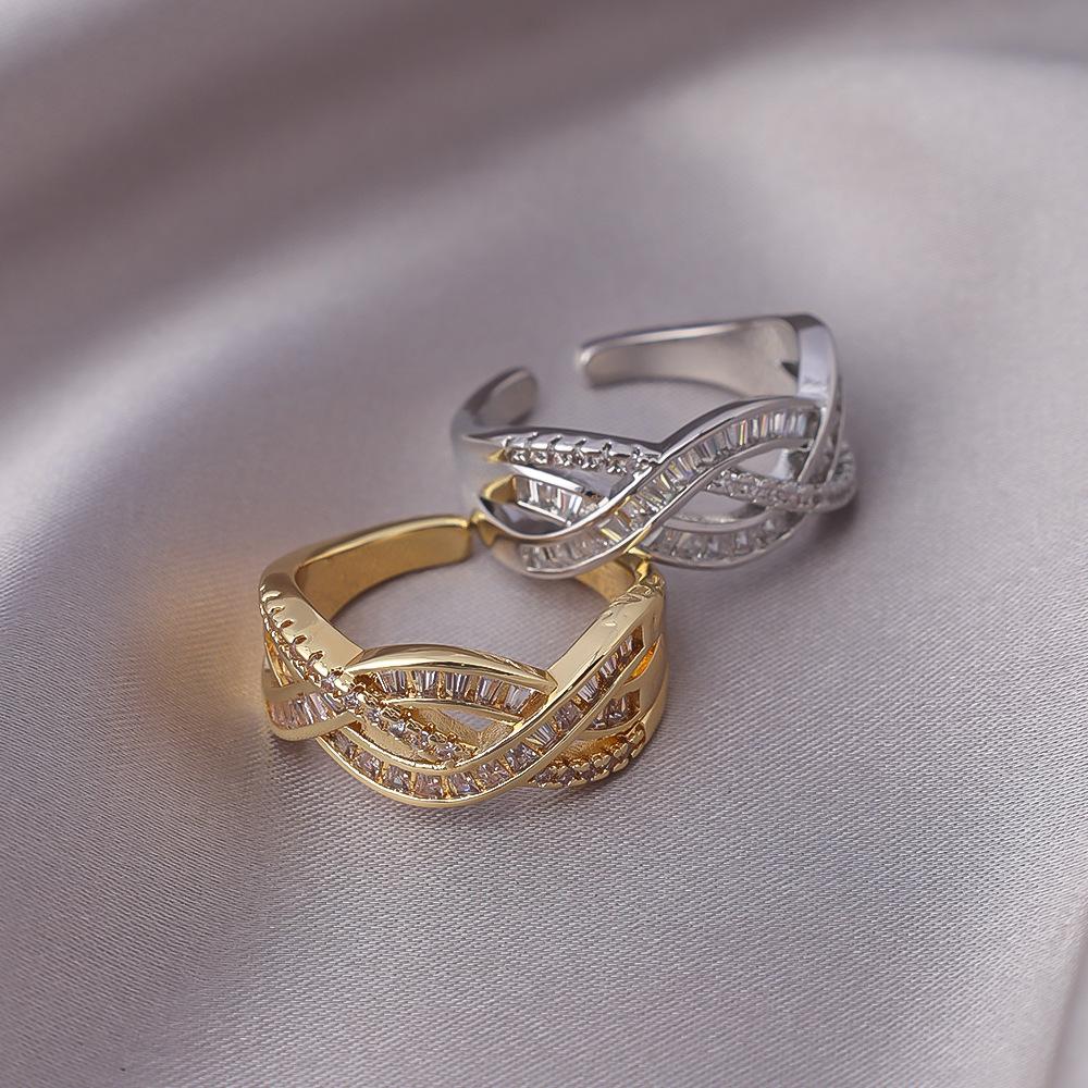 Women's Shiny Zircon Cross Adjustable Ring - Non-fading Style