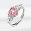 Rose Gold Water Drop Zircon Ring For Women Pink Heart Prong Set Simulated Diamond Jewelry