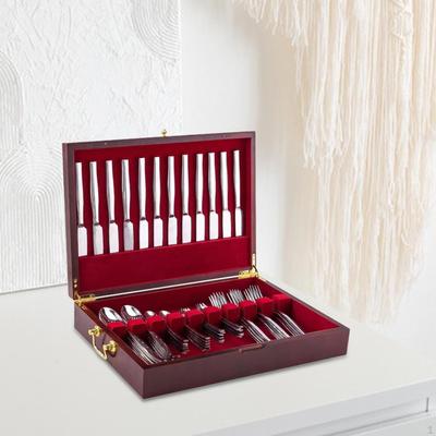 Silverware Storage Box Wooden with Handle and Lined,Kitchen Home Decor Sturdy Portable Flatware