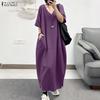 ZANZEA Women Casual V-Neck Loose Half Sleeve Long Dress
