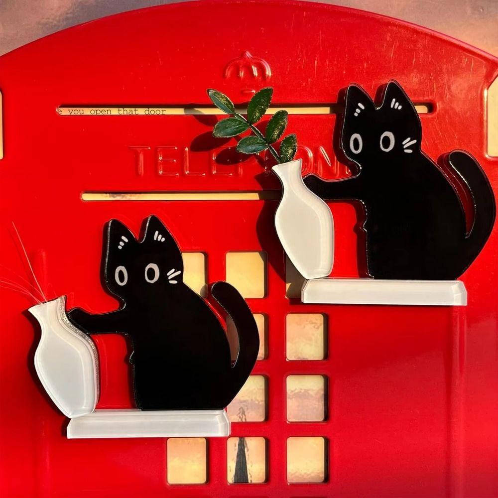Creative Cat Refrigerator Magnet Black Cat Pushing Fridge Magnet Vase Decor  Fur Collector
