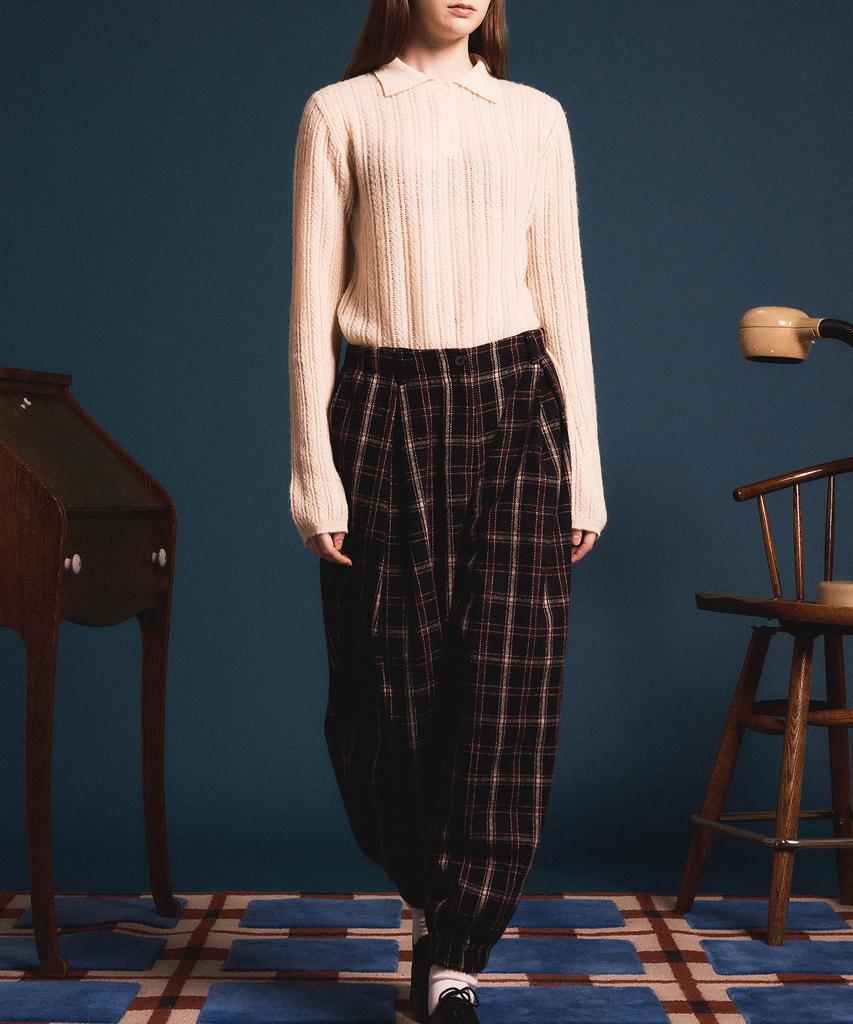 Soipeuyukaen Check Pattern Easy Baggy Elastic Jogger Pants