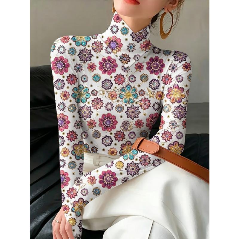 Lady's Sexy High-neck Long-sleeved T-shirt, Soft Texture for Autumn and Winter Tops, Machine Washable