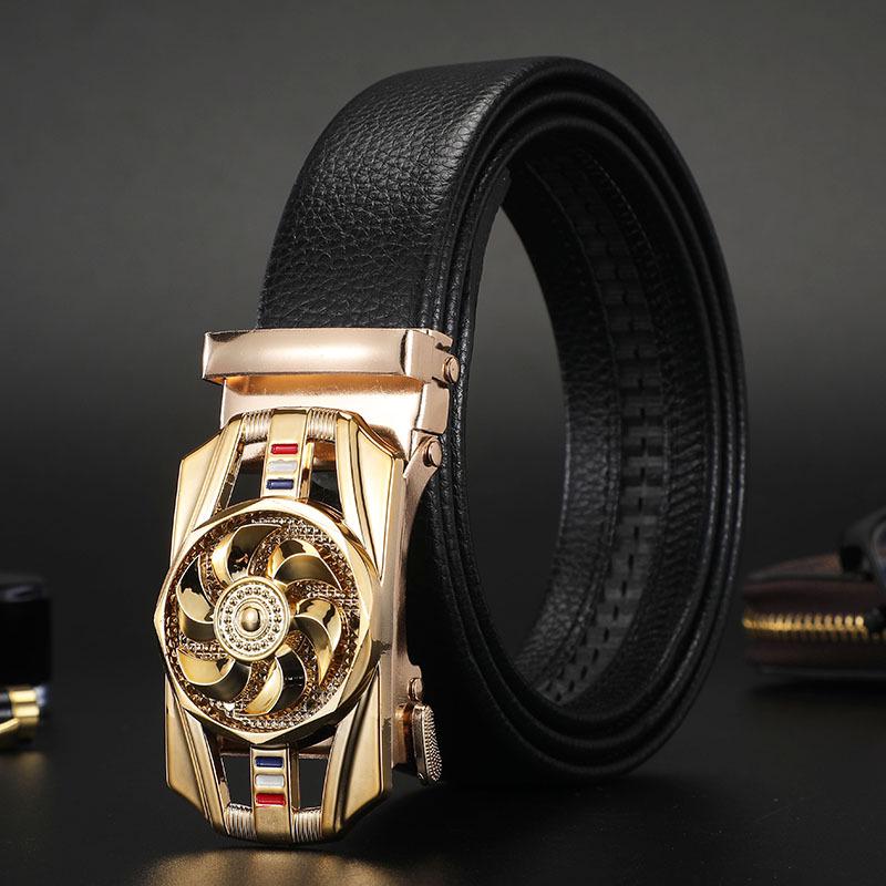 Men's Leather Belt with Rotatable Automatic Buckle - Stylish Business Trend Accessory