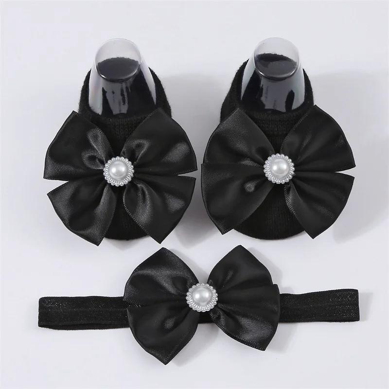 Baby Pearl Bow Solid Color Floor Socks Newborn Infant Knitted Breathable Socks Sweet Cute Girls Princess Children Birthday Gifts