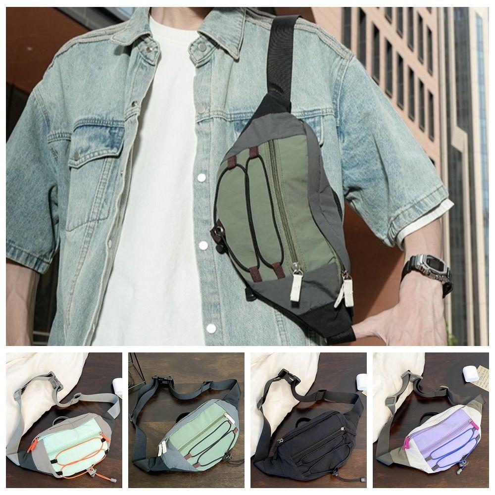

Nylon Outdoor Waist Bag Patchwork Contrast Color Sports Walking Bag Fashion Men Chest Bag Women чорний