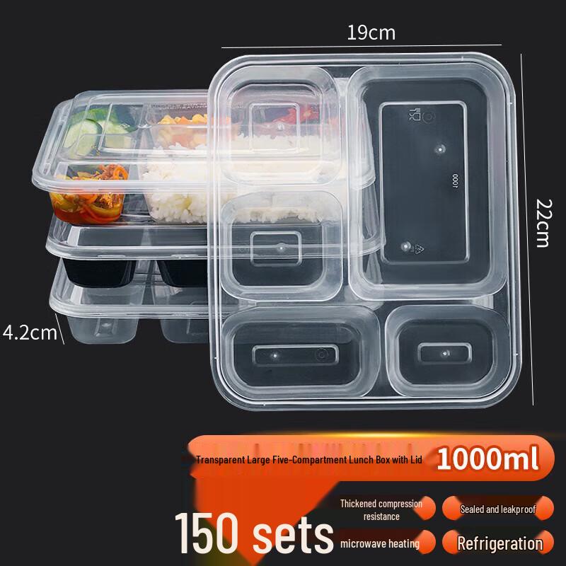 Fresh Life 1000ml Disposable 5-Compartment Meal Prep Containers