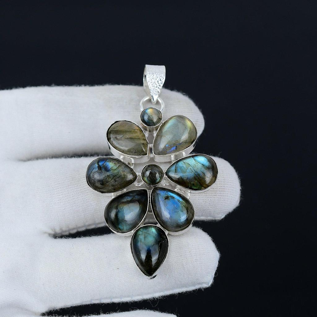 Natural Labradorite Gemstone Pendant In 925 Sterling Silver - Handmade Flower Design, Perfect for Gifts, and Everyday Wear Jewelry Gifts