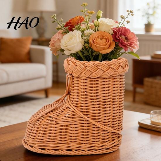 Easter Egg Holder Boots Shaped Imitation Rattan Storage Basket, Hand Woven Decorative Container, Gift Box Large Capacity Reusable Organizer