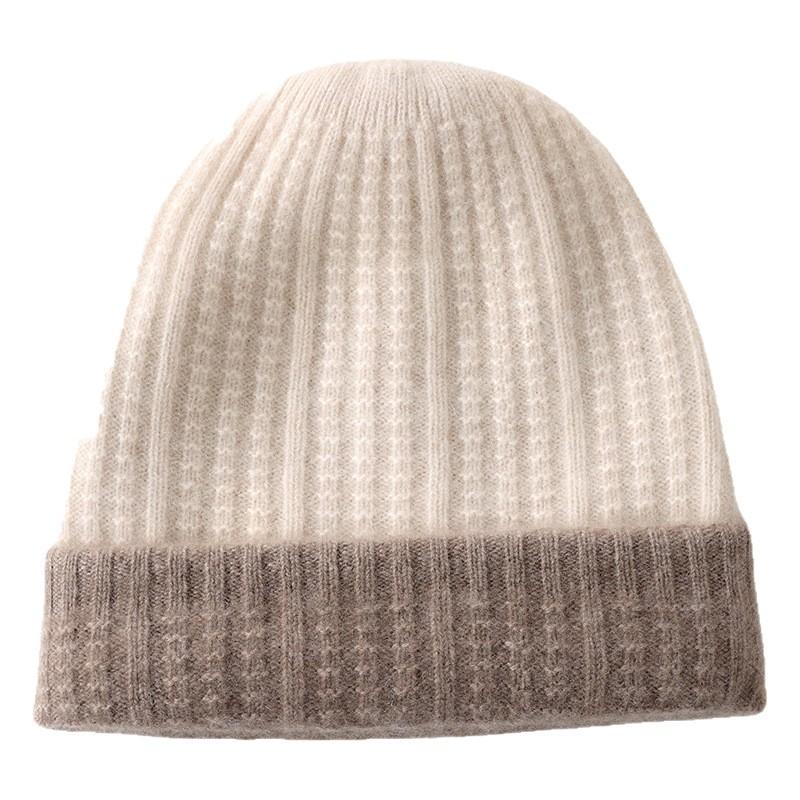 Autumn and Winter New% Cashmere Thickened Soft Waxy Warm Color Matching Knitted Men's and Women's Cashmere Hats Are In Stock