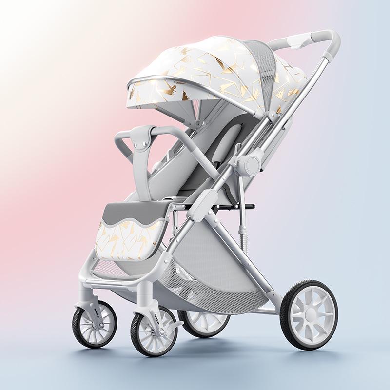 Lightweight Foldable Baby Stroller, High View, Two-Way Pushing, Newborn Essential, Safe, Sit-and-Lie Design
