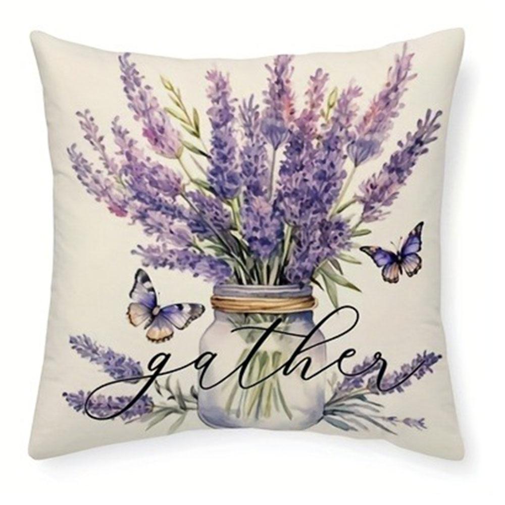 

Vintage Purple Flower Pattern Home Decor Pillowcase Bedroom Living Room Sofa Decoration Polyester Cushion Cover with Zipper 16x16Inch