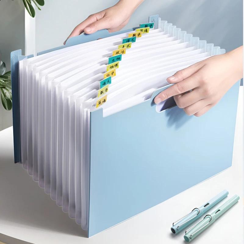A4 Standing Handheld 13 Compartment Large Capacity Document Storage Bag. Vertical Desktop Organ Bag. Freely Adjustable