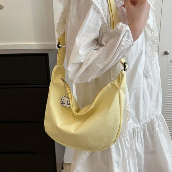 Women Shoulder Bag Dumpling Shape Zipper Closure with Pendant Large Capacity Adjustable Shoulder Strap Solid Color Commute Travel Crossbody Bag