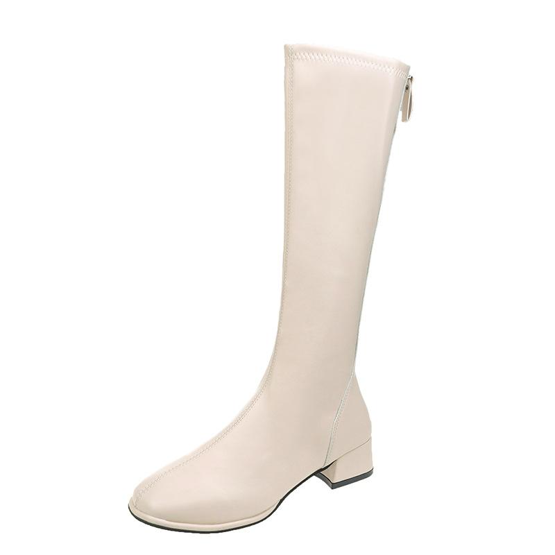 

Осень-зима 2022, новые женские сапоги до колена с квадратным носком, тонкие высокие сапоги на толстом каблуке, модные сапоги 35 бежевый
