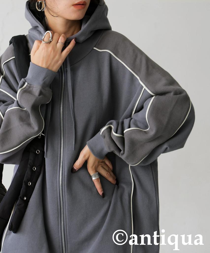 Antiqua Long One Size Gray Women's Color-Scheme Hoodie, Sleeve, ZA-00236, 15,