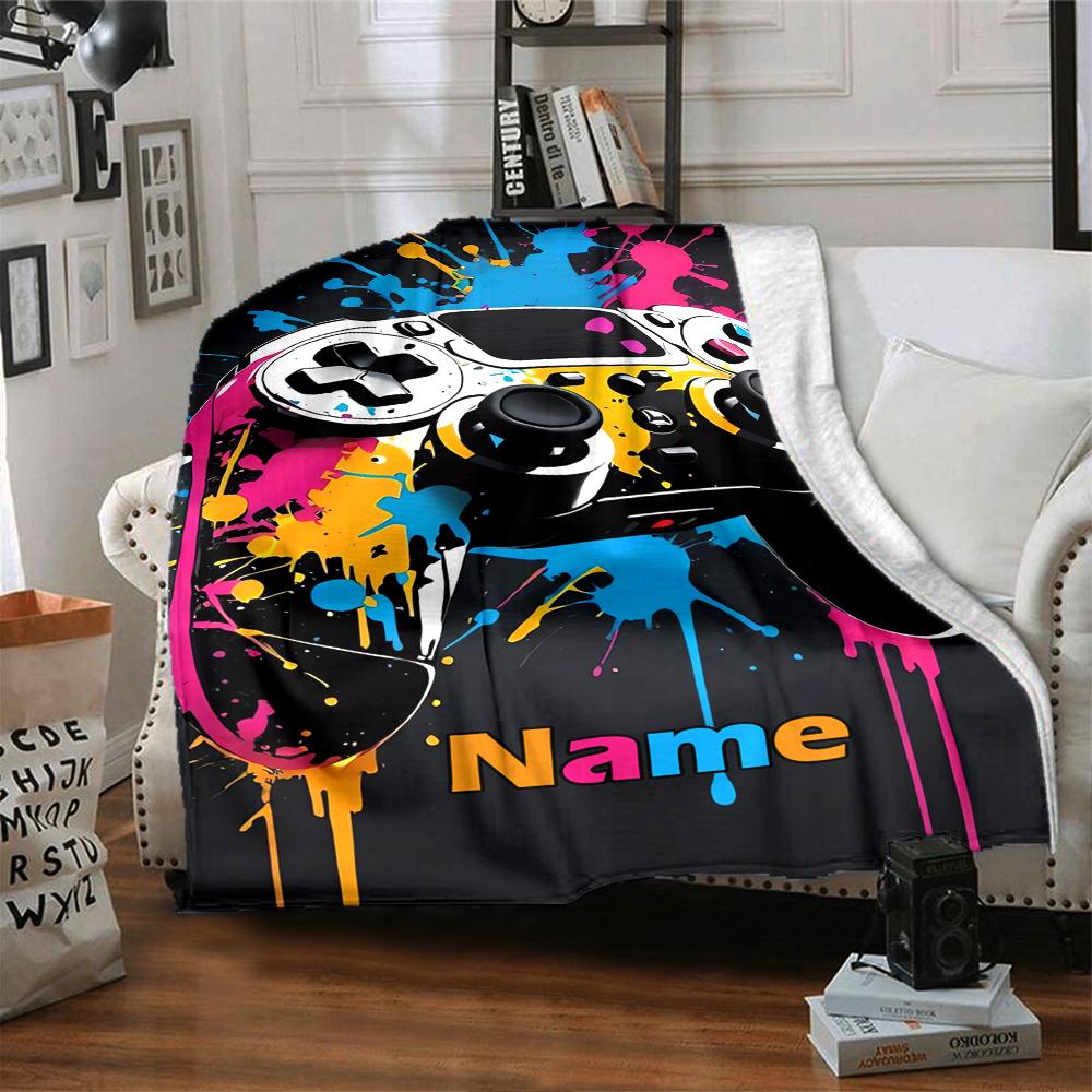 Custom Name Game Controller Theme Printed Blanket - Perfect for Couch, Bed, Travel & Outdoor Use | Machine Washable, Cozy & Durable.