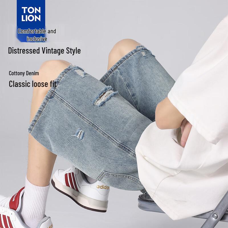 TonLion Men s 2026 Summer Ripped Denim Shorts 31