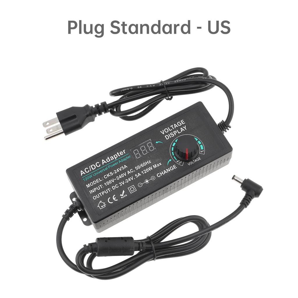 Adjustable Power Supply Adapter 72W 120W 5A Variable Switching Power Adapter 100V-240V AC To DC 3V-24V Converter Transformer