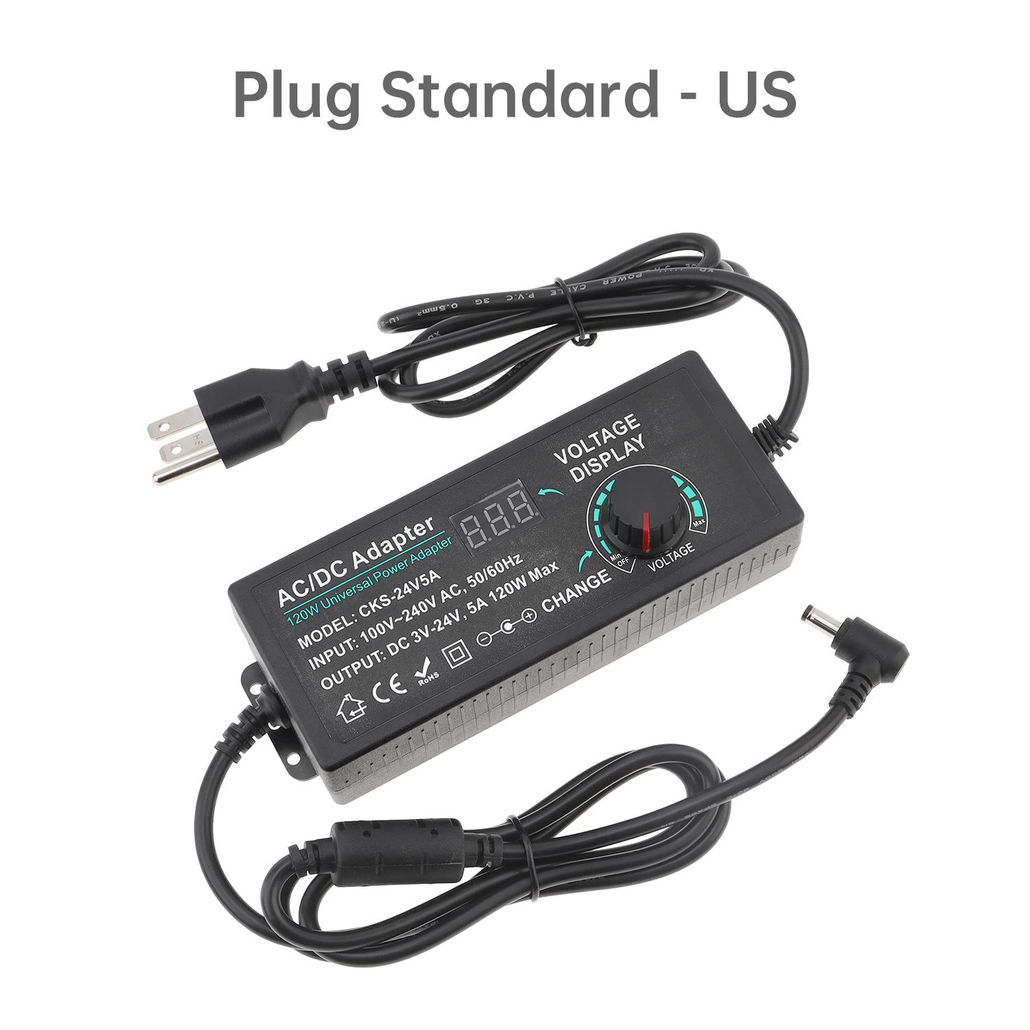 

Регульований адаптер живлення 72 Вт 120 Вт 5 А Змінний імпульсний адаптер живлення 100 В-240 В AC до DC 3 В-24 В Конвертер Трансформатор 120W US Plug