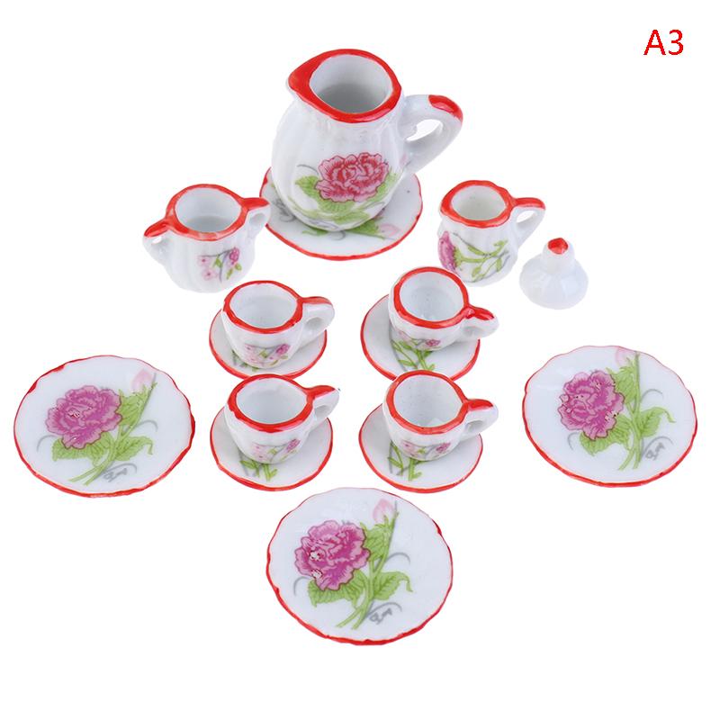 1Set Ceramic Scale 1:12 Doll House Miniature Porcelain Tea Cup Set Tableware Kitchen Dollhouse Teapot DIY Toys