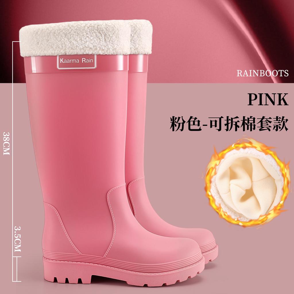 New Red Rain Boots Women's Autumn and Winter New Thickened-soled Boots Knight Boots Straight Boots Travel High Single Boots