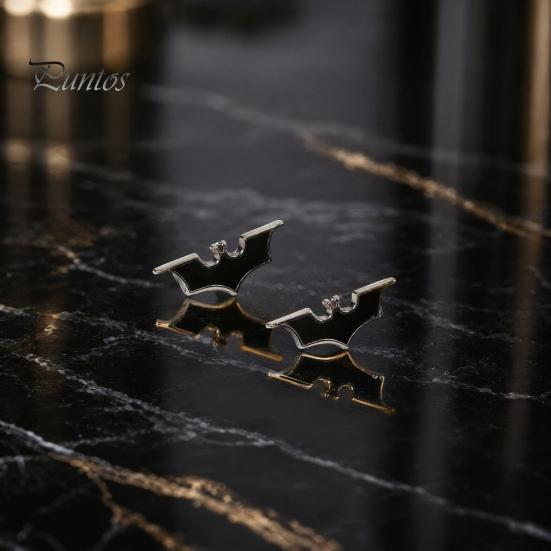 Black Metal Collar Pin 1 Pair Bat Shape Lapel Pins, Men Suit Shirt Versatile Cool Gothic Brooch, Matte Edging Business Pins for Tie Decoration