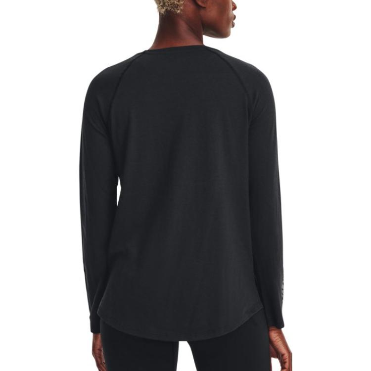 Under Armour FW22 Solid Logo Print Crew Neck Long Sleeve T-Shirt Women Tops Black 1374188-001