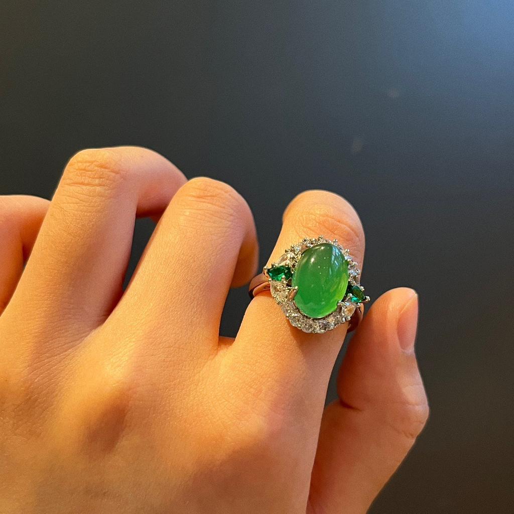 Jade Grün Eis Farbe Leuchtend Natürlicher Chrysopras Ring Achat Ring Echte Aufnahme