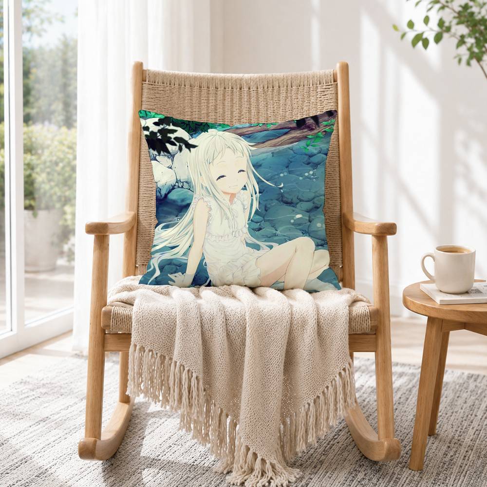 Anohana The Flower We Saw That Day Square Double-Sided printed Pillow Case Bedroom Bedside Pillow Sofa Cushion Cover Gift