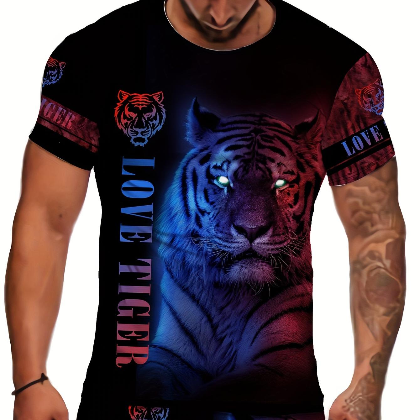 

Мужская модная спортивная футболка с принтом тигра 3D, повседневная эластичная футболка с круглым вырезом на лето, мужская одежда 6XL