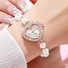 Mode Herz Zifferblatt Damenuhr Imitationsperlen Armband Quarz Armbanduhren Reloj Mujer