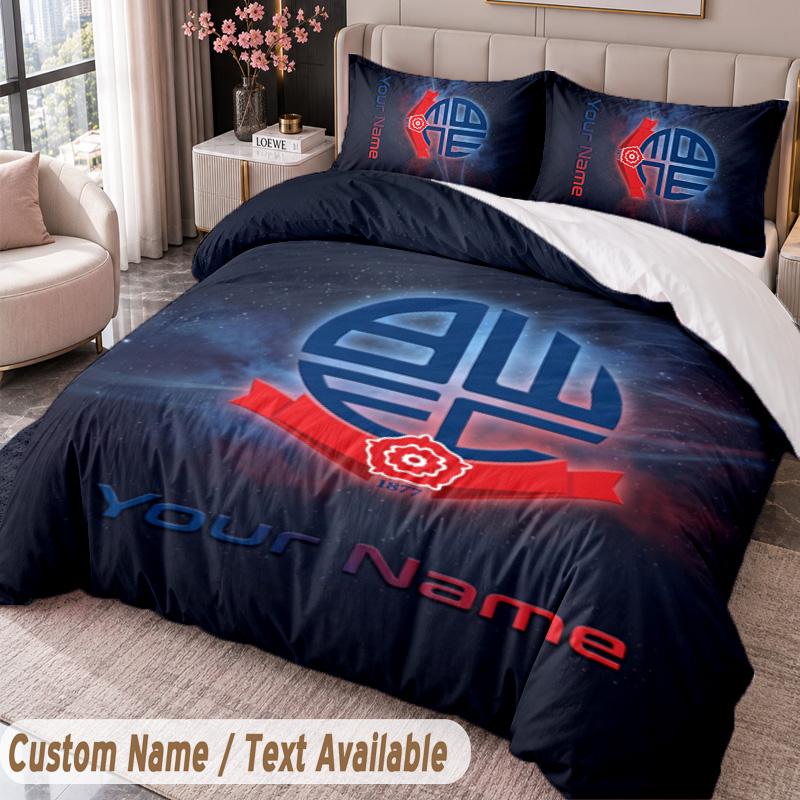 Bolton Wanderers FC Printed Bedding Set Custom Name Text 1 Duvet Cover 2 Pillowcases For Bedroom