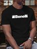 BENELLI Summer Graphic Print T-shirt - Black with White English Text