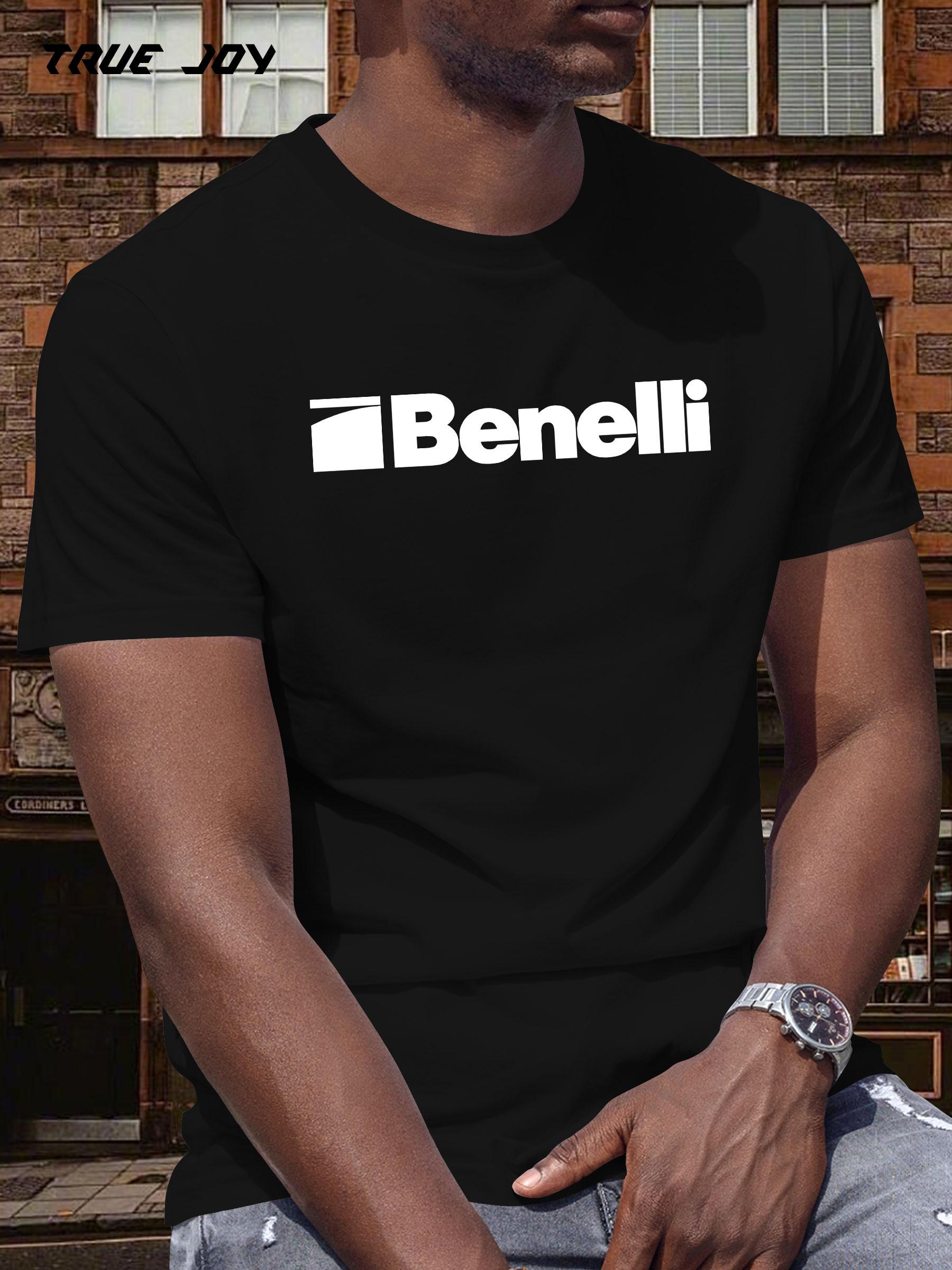 BENELLI Summer Graphic Print T-shirt - Black with White English Text S