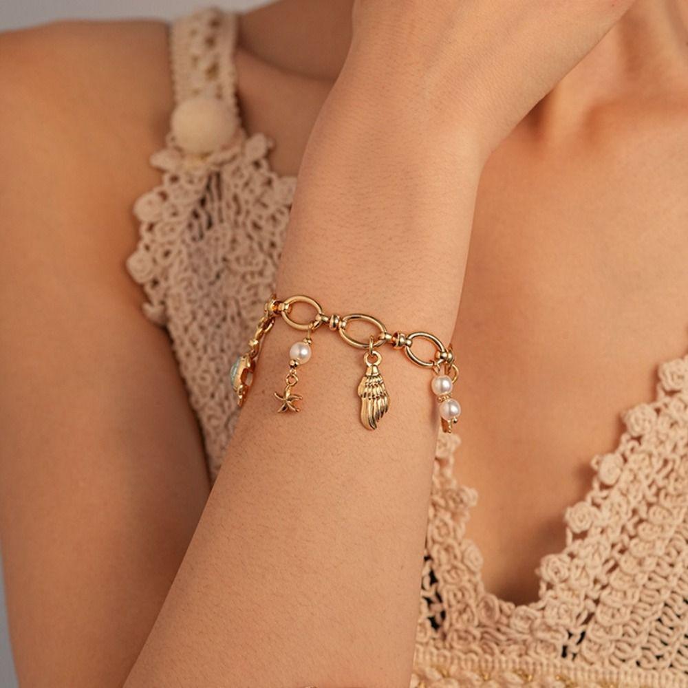 Elegant Simple Metal Bracelet Starfish Ocean Style Jewelry Hawaiian Style Beach Bracelet Travel