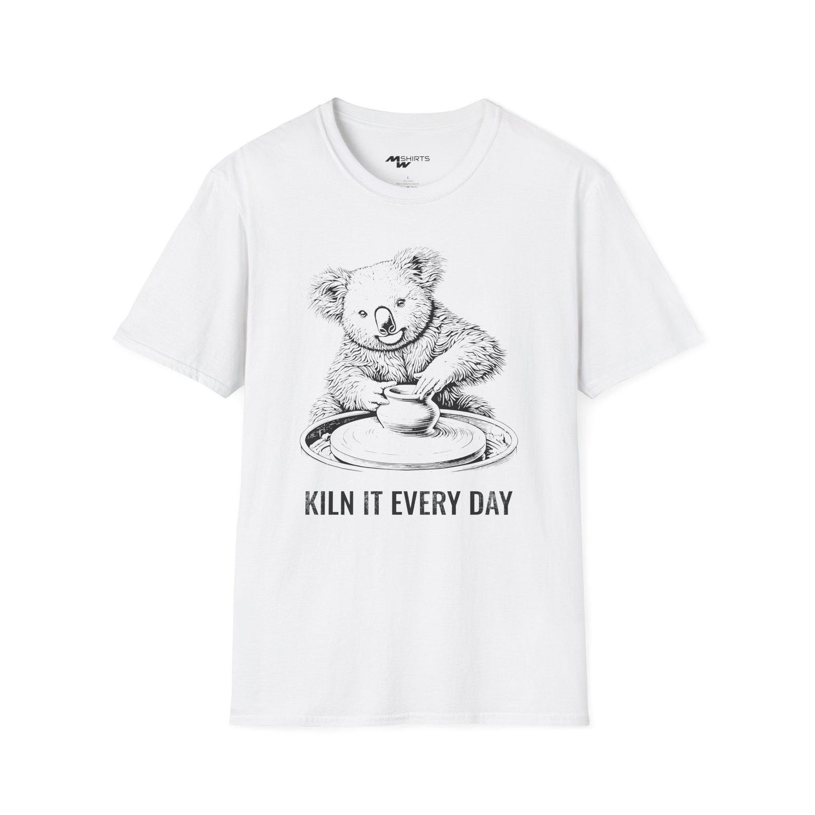 Kiln It Everyday: Pottery Koala Engraving-Style Art Print / Unisex Softstyle T-Shirt 2XL