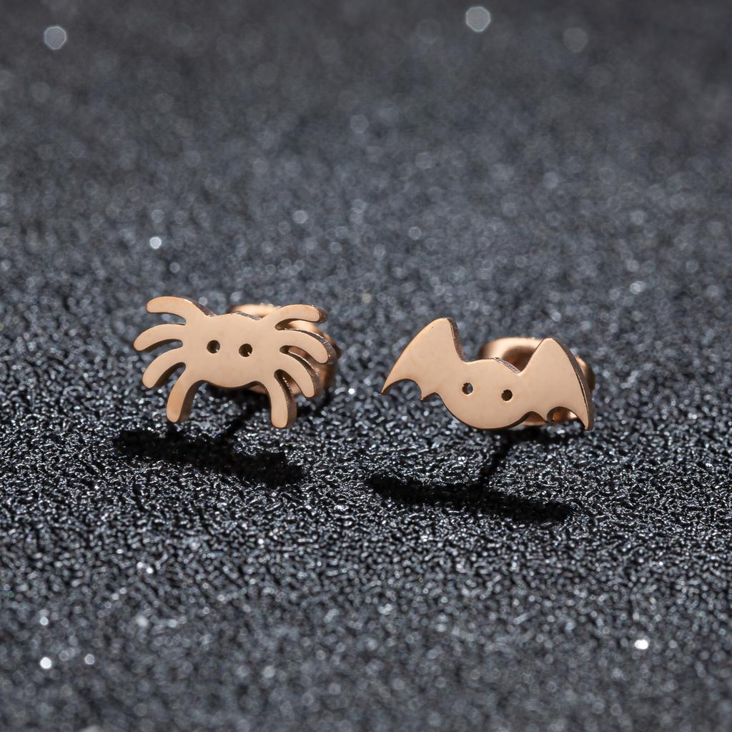 Cartoon Spider And Web Stainless Steel Stud Earrings For Women Punk Black Animal Bat Piercing Earings Halloween Party Gifts