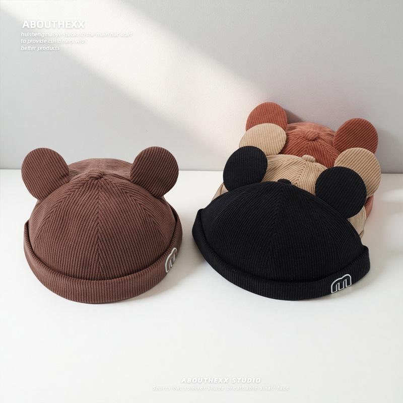 Autumn and Winter New Style Corduroy Cute Kitten Ears Landlord Hat for Women Versatile Face Showing Little Yuppie Melon Skin Hat for Men