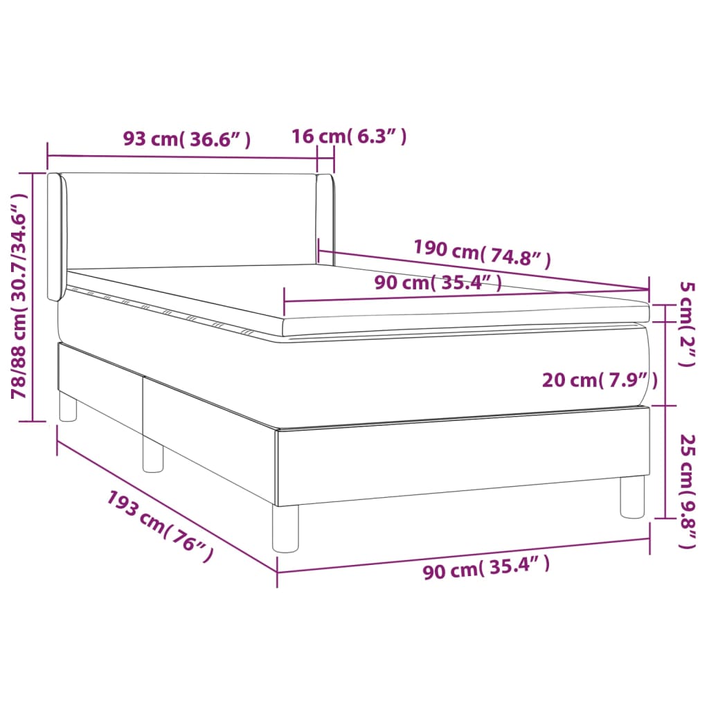 Vidaxl Continental Bed With Mattress, Dark Grey Velvet, 90X190 Cm