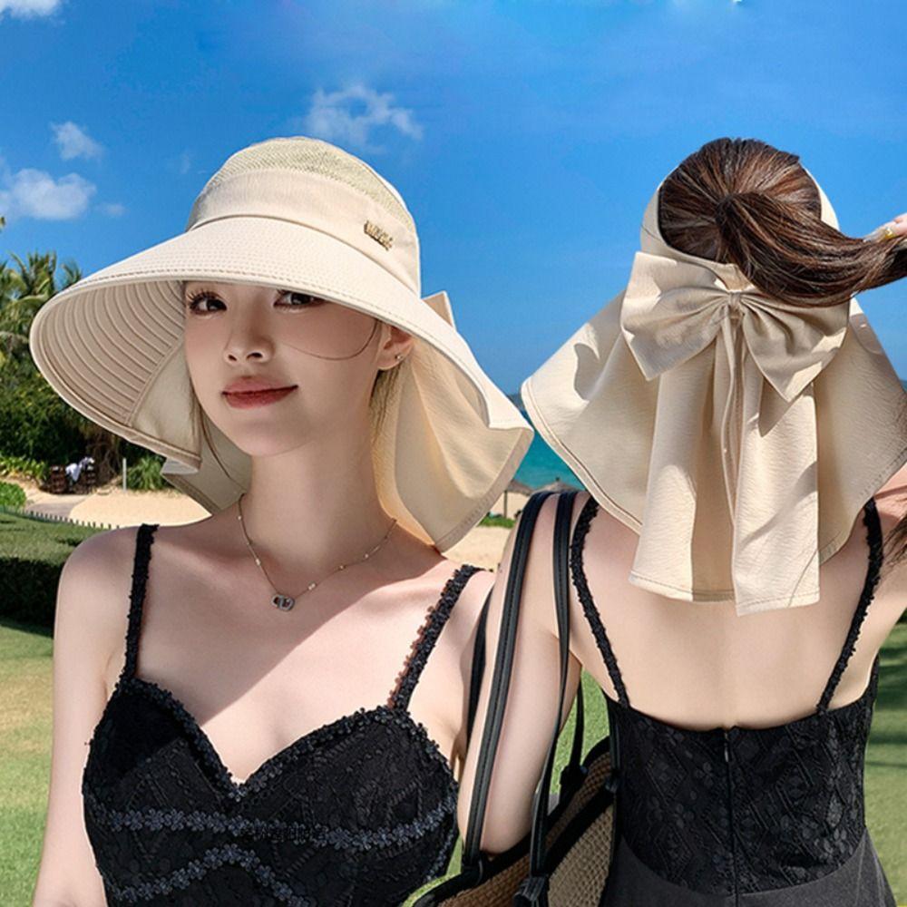 Neck Protection Sun Hat Anti-UV Beach Shawl Hat Summer Empty Top Ponytail Cap