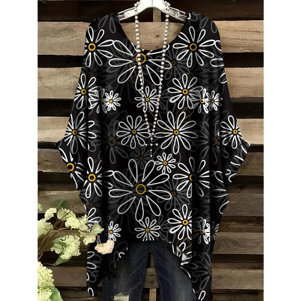 Sommer Elegante Frau Blumenprint Oberteil Vintage Rundhals Damen Kurzarm Y2k Grafik T-Shirt Mode Y2k Kleidung Frau 2025