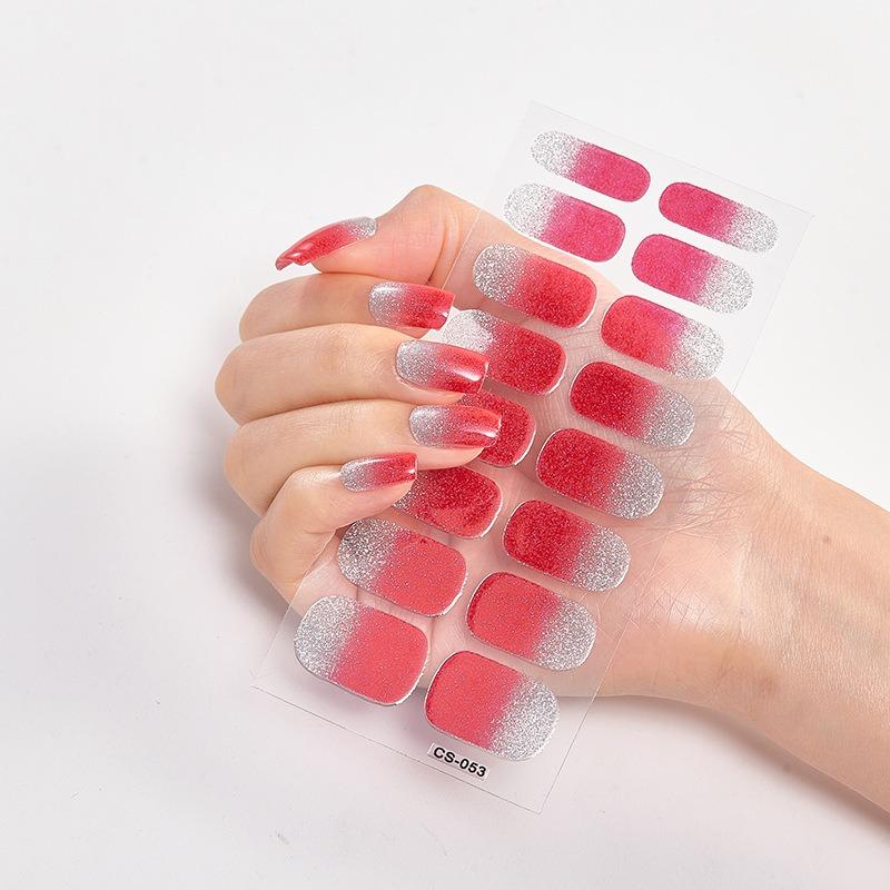 16Tips Transparent Semi Cured Gel Nail Patch Strips Pure Color UV/LED Baking Lamp Gel Nail Polish Wraps Full Cover Gel Sticker