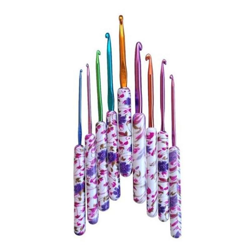 9 Pcs Printed Crochet Hook 2.5mm-6.0mm Crochet Needle Set Knitting Needle Crochet Accessories Easy To Use for Women