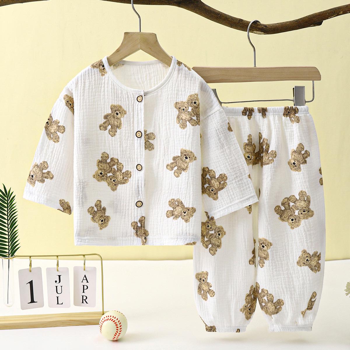 

Детский двухслойный марлевый пижамный комплект: Летний комплект из двух частей с топом с длинными рукавами и шароварами для мальчиков и девочек 100cm (for 80-90cm height)