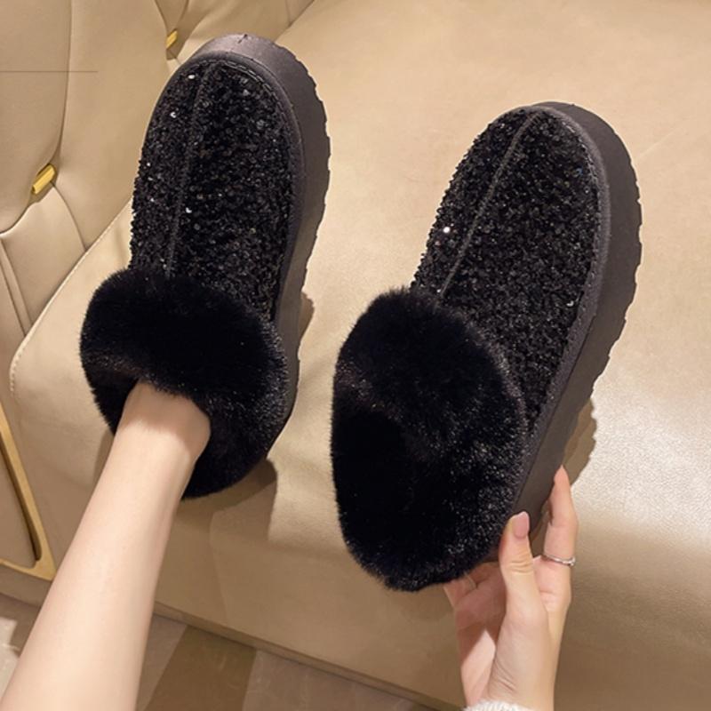 Fashion Bling Platform Flats Fur Ankle Boots Sneaker Shoes Winter 2025 Trend New Gladiator Short Plush Warm Casual Walking Botas Mujer