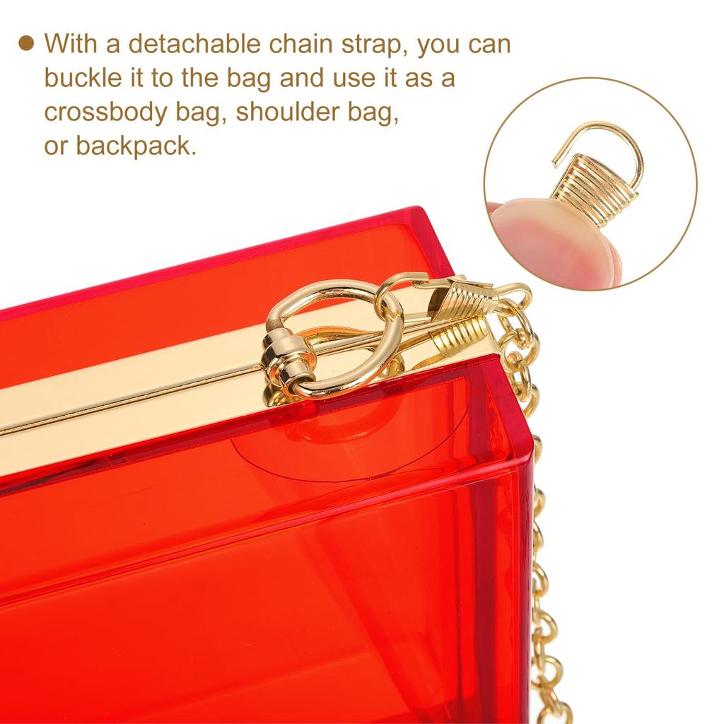 Uxcell Women's Clear Acrylic Clutch Bag, Square Acrylic Purse, Transparent Crossbody Handbag with Detachable Chain for Travel and Office Use, RedGold